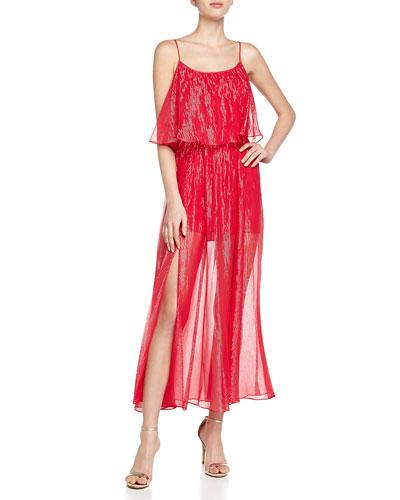 Tiered Metallic Gown, Rose