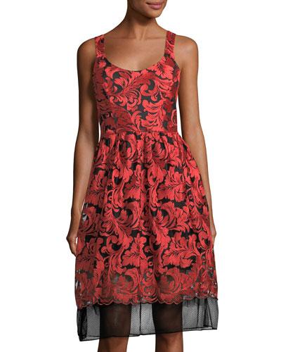 Embellished-mesh Fit-and-flare Dress