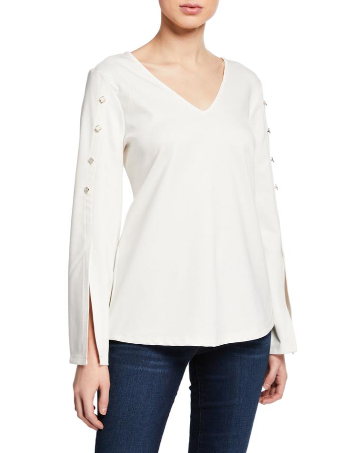 Split-sleeve V-neck Ponte Top