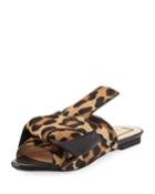 Knot Calf Hair Flat Slide Sandal, Camel