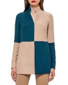 Bicolor Long-sleeve Tunic Blouse, Camel/seabiscuit