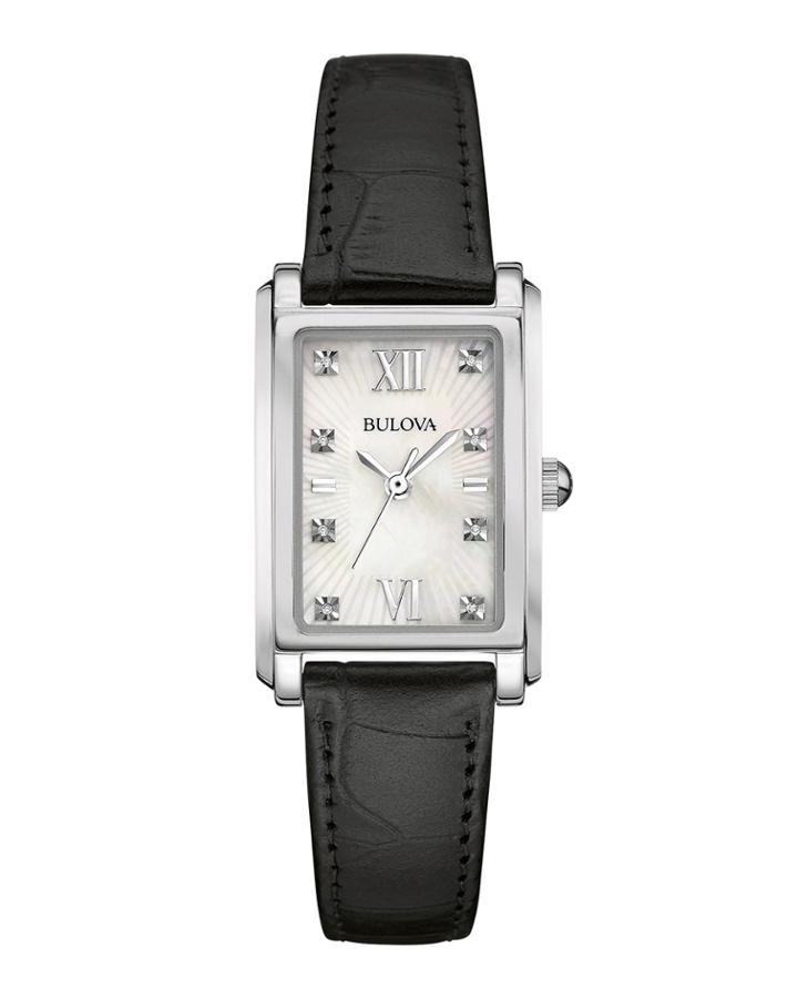 21mm Rectangle Leather Watch, Black