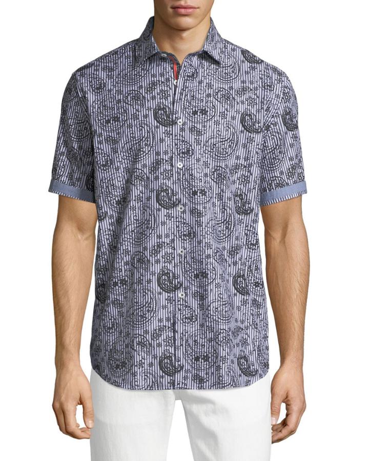 Classic-fit Paisley-striped Short-sleeve