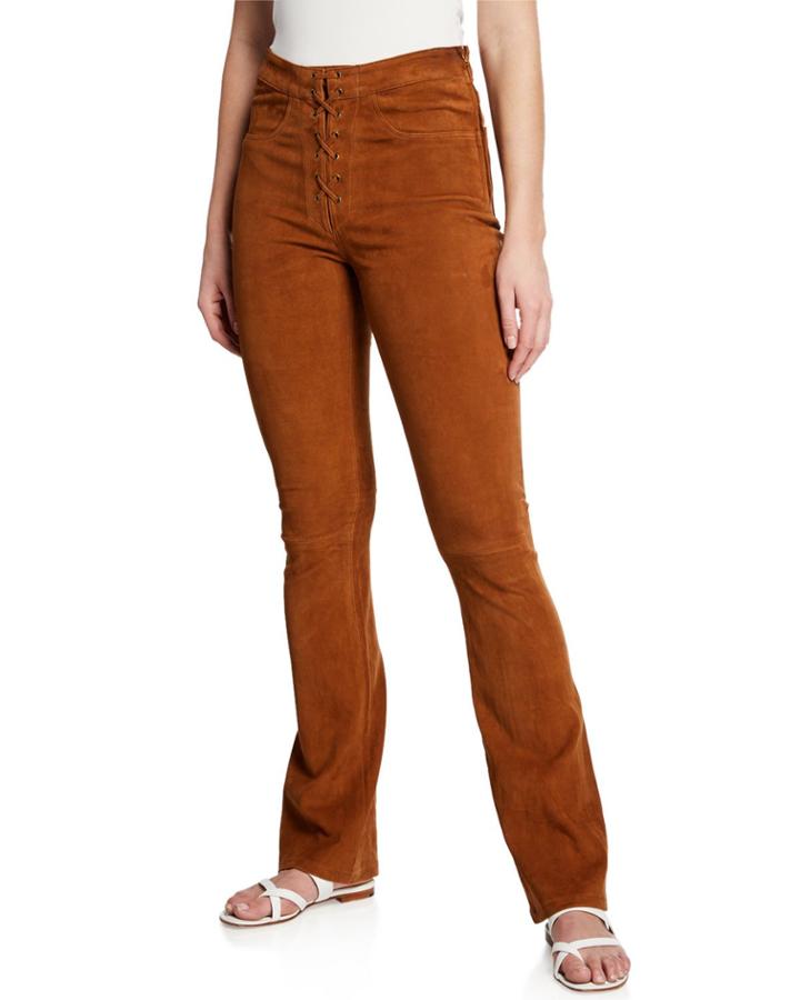 Lace-up Suede High-rise Boot-cut Pants
