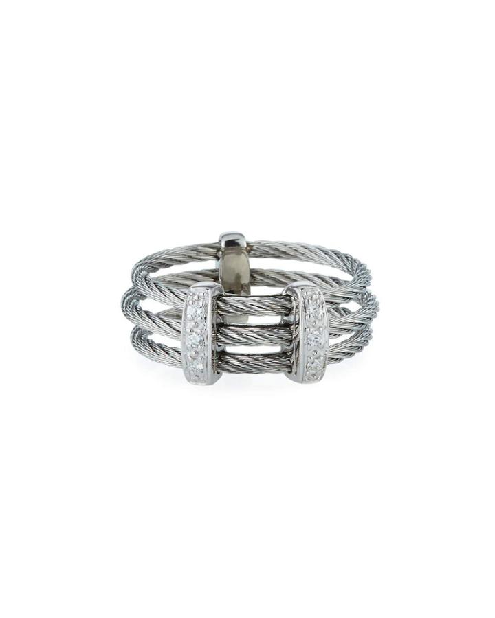 Linear Diamond 3-row Cable Ring,