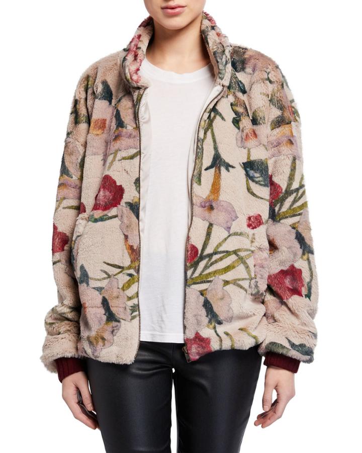 Austin Multi Floral Faux Fur Bomber Jacket