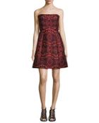 Nikki Strapless Tribal-print Dress, Red/orange