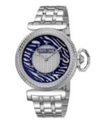 38mm Zebra Bracelet Watch, Blue/silver