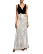Velvet-top Sequined Floral Gown