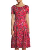 Rose Floral Jacquard Pleated Cocktail Dress