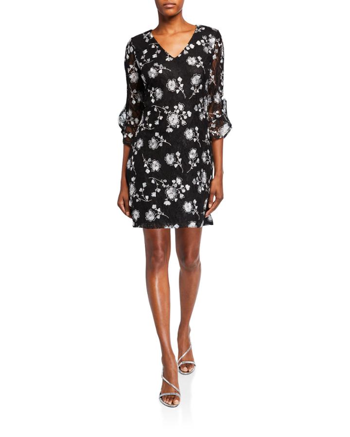 V-neck Floral Embroidered Lace