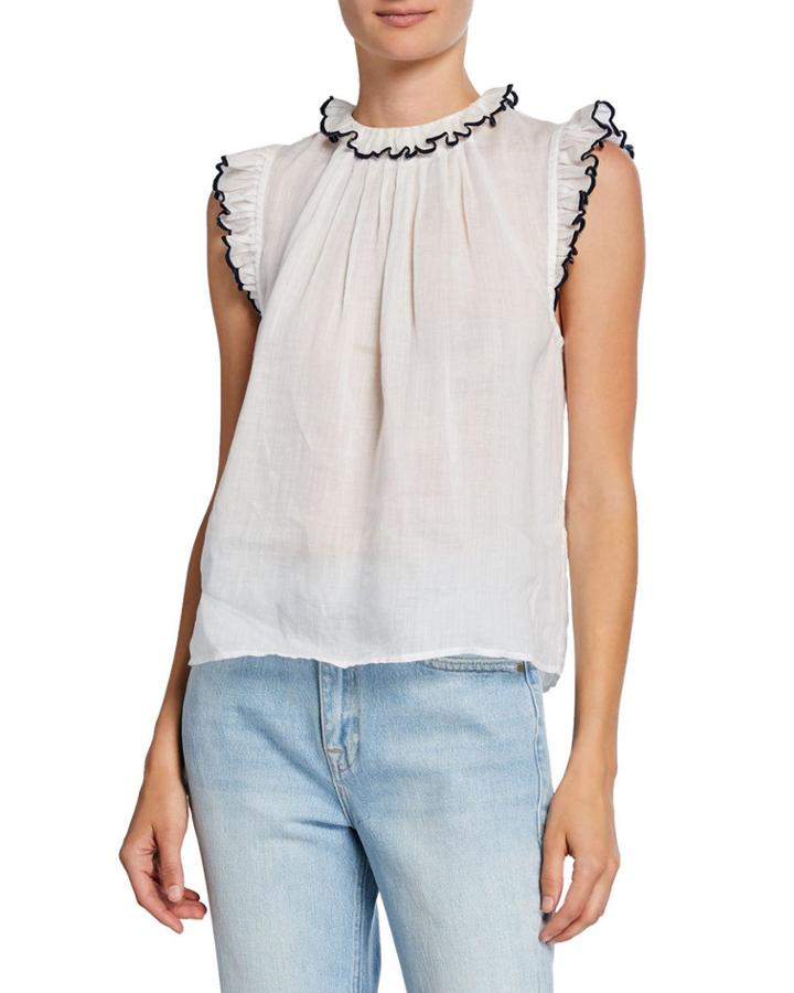 Tipped Sleeveless Ruffle Top