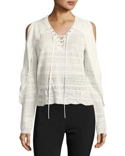 Cold-shoulder Lace-up Knit Top