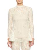 Long-sleeve Sheer Front Pearlescent-bead