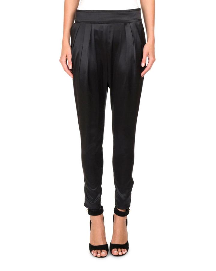 Silk Satin High-waist Tapered Pants