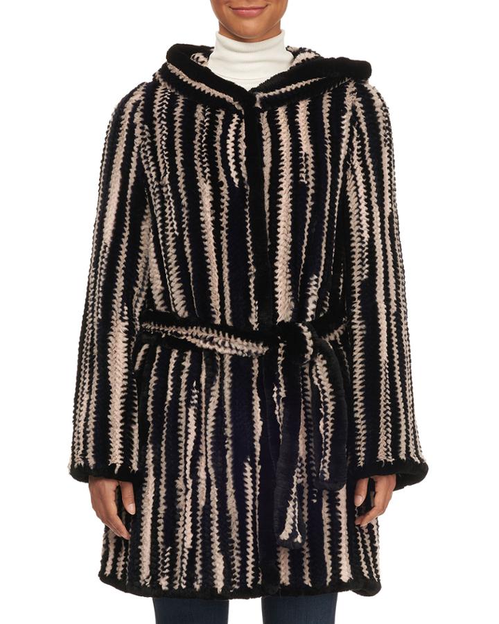 Hooded Knit Rex Rabbit Coat
