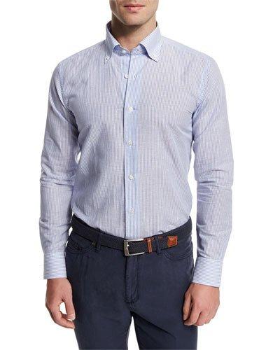 Chambray Striped Long-sleeve Sport Shirt, Blue