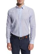 Chambray Striped Long-sleeve Sport Shirt, Blue
