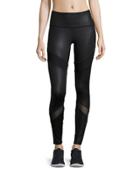 Double-blocked Mesh-inset Performance Leggings, Black