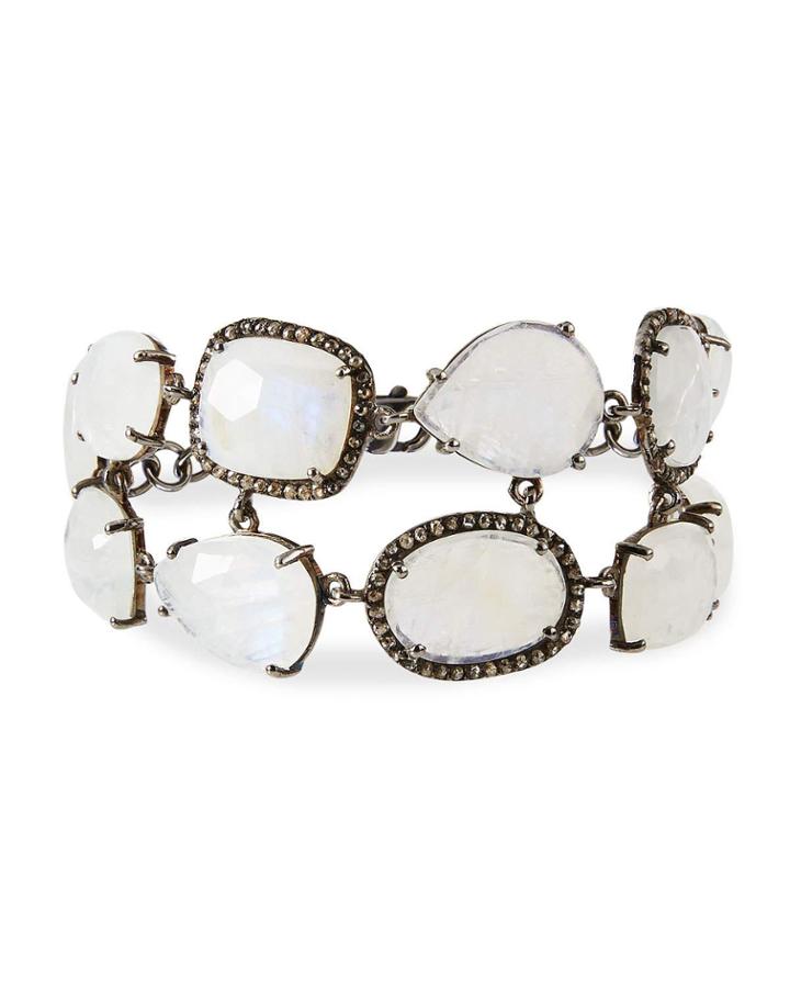 Two-row Moonstone Bracelet W/ Diamonds