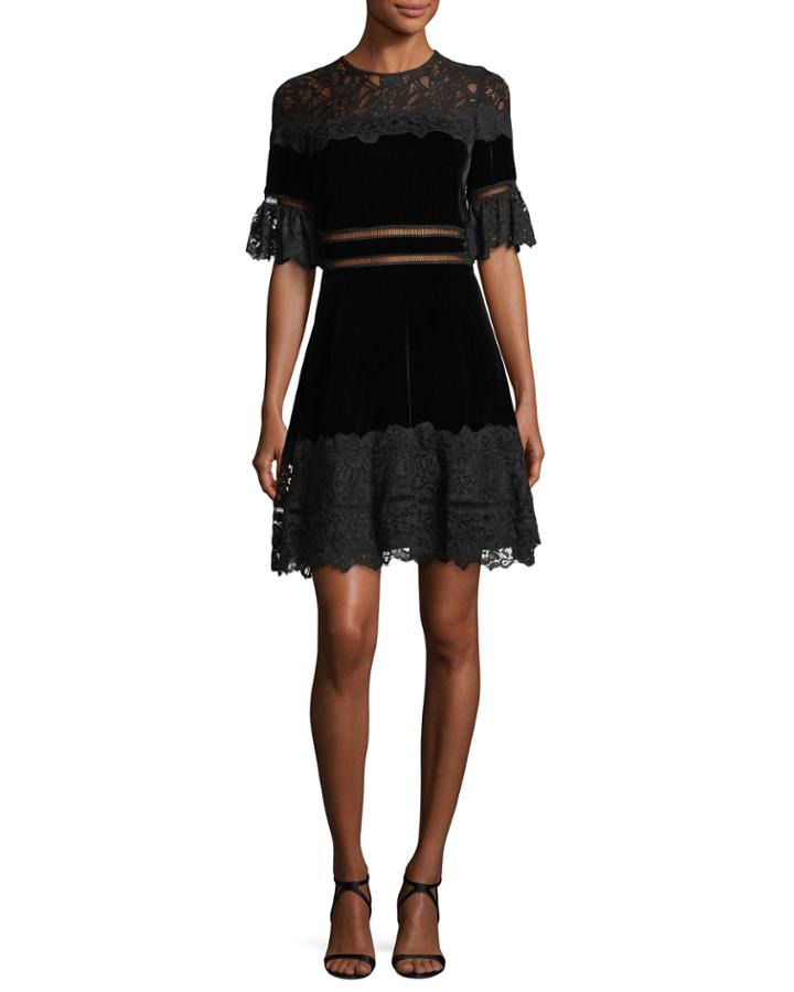 Short-sleeve Jewel Neck Velvet &
