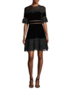 Short-sleeve Jewel Neck Velvet &