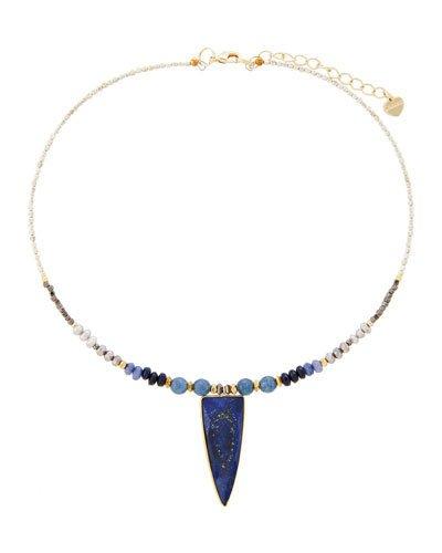 Beaded Choker Necklace W/ Lapis Pendant, Blue