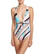Electric Wave Cross-back One-piece Swimsuit,