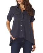 Button-up High-low Top, Navy