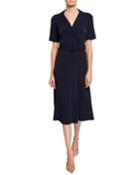 Notched Collar Faux-wrap Belted Dress