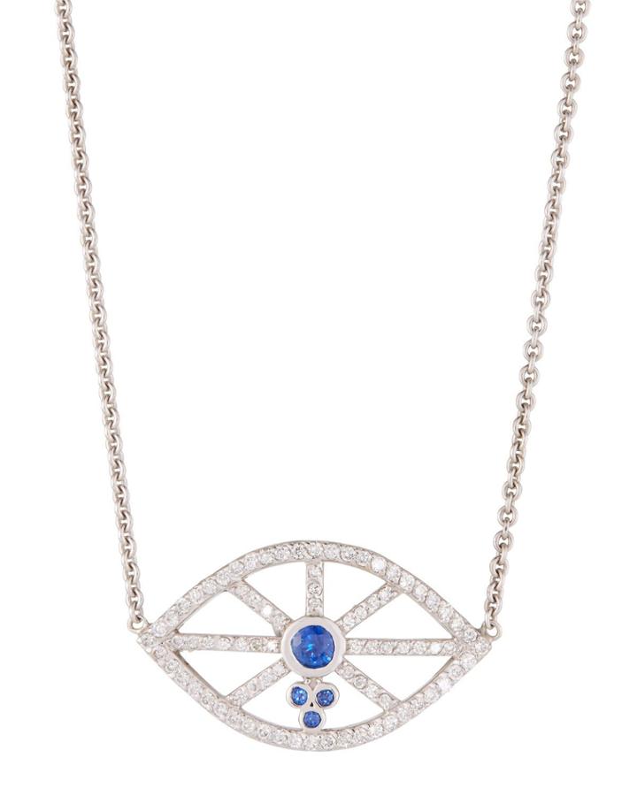 18k White Gold Diamond & Sapphire Eye Pendant Necklace