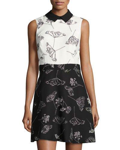 Dandelion-print Sleeveless Dress, Black