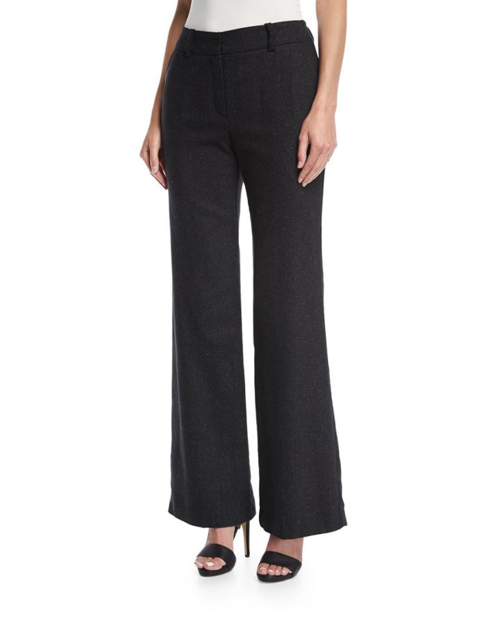 Wide-leg Speckled Wool-silk Trousers