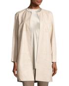 Nancy Long Open-front Lambskin Leather Jacket, Taupe