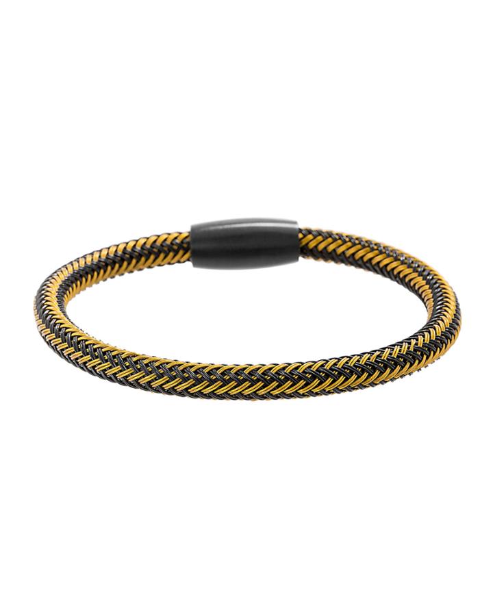 Men's Stainless Steel Wire Bangle Bracelet, Yellow/black