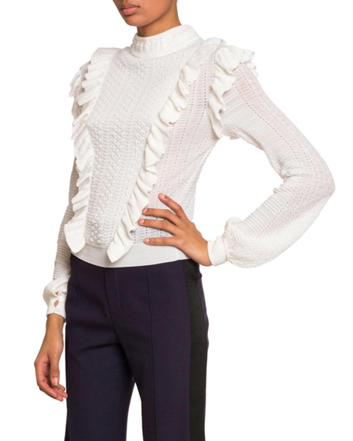 Ruffle-front High-neck