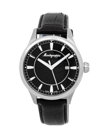 Men's 42mm Fortuna Date Watch W/ Leather Strap, Black/silver