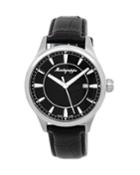 Men's 42mm Fortuna Date Watch W/ Leather Strap, Black/silver