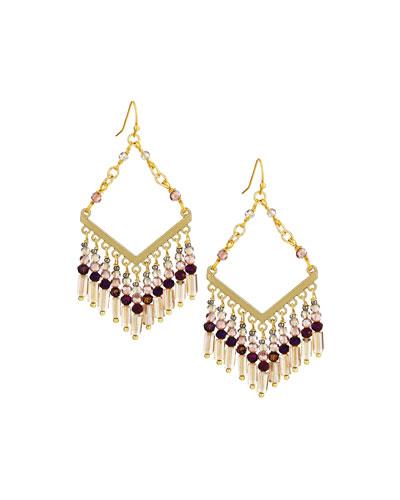Diamond-shaped Drop Earrings W/ Beaded Fringe