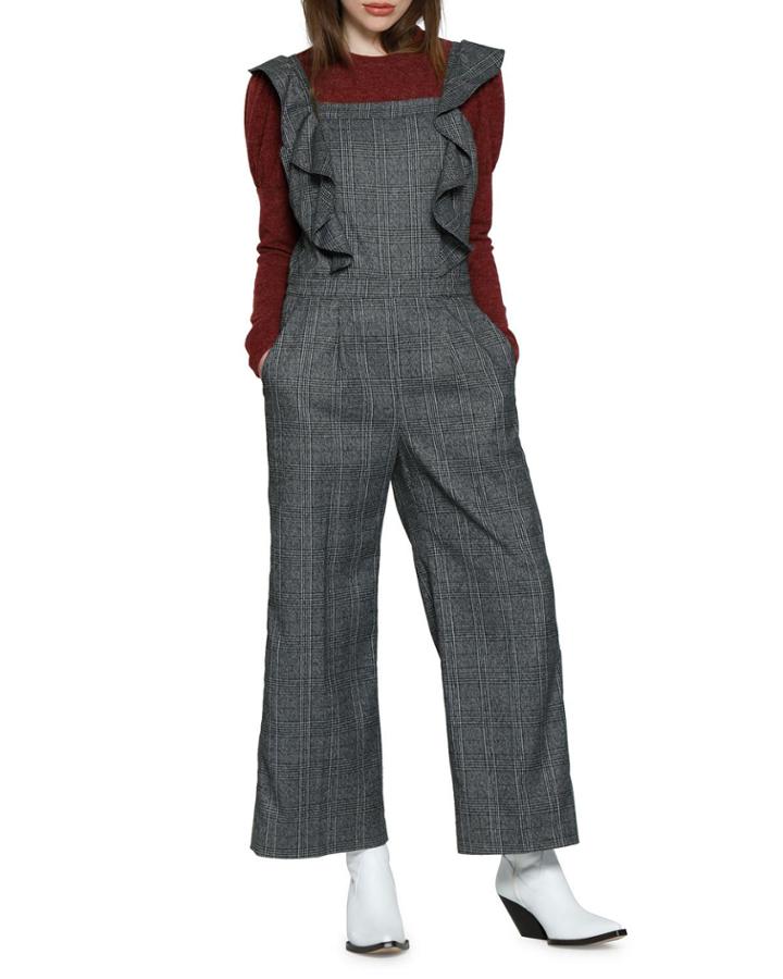 Flounce Wide-leg Tartan Jumpsuit