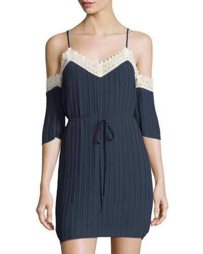Pleated Chiffon Cold-shoulder Dress
