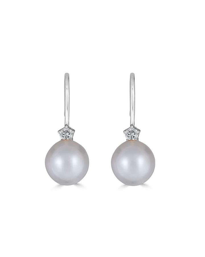 Classic 14k White Gold Diamond-top Pearl Earrings, White