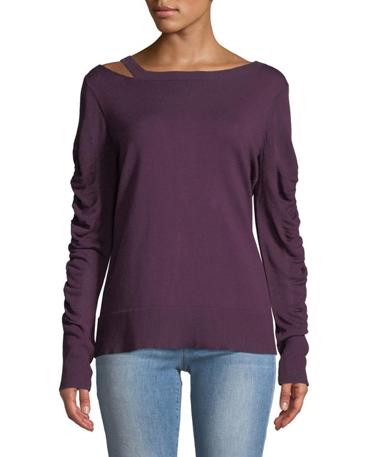 Ruched-sleeve Back-zip