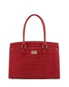 Crocodile-embossed Leather Work Tote Bag, Red