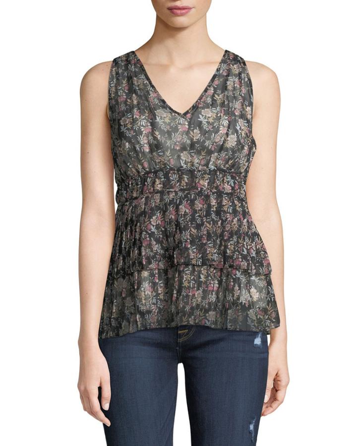 Antonia Pleated Floral-chiffon Blouse