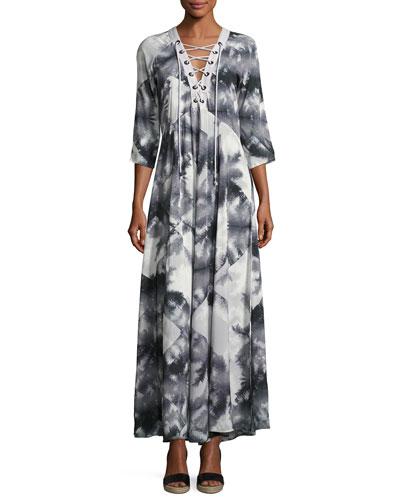 Shady Palms Lace-up Maxi Dress,