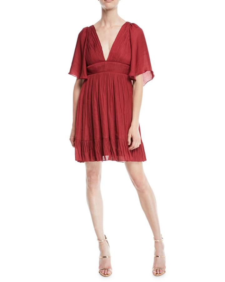 Flowy Mini Dress W/ Capelet & Pleating