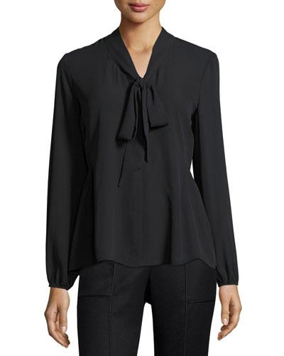 Bow-front Georgette Blouse, Black