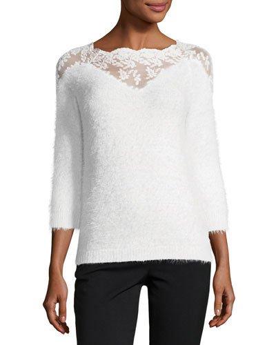 Lace-shoulder Fuzzy-knit