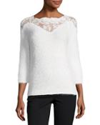 Lace-shoulder Fuzzy-knit